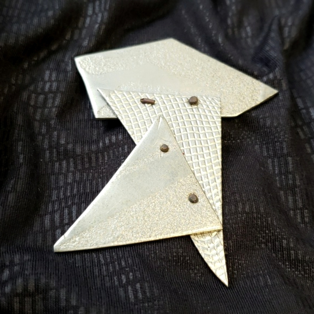 Silver geometric textured industrial metal brooch Pin